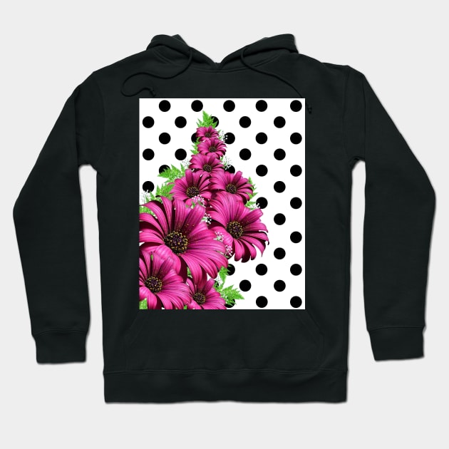 Magenta Daisy Flowers Polka Dot Hoodie by Looly Elzayat